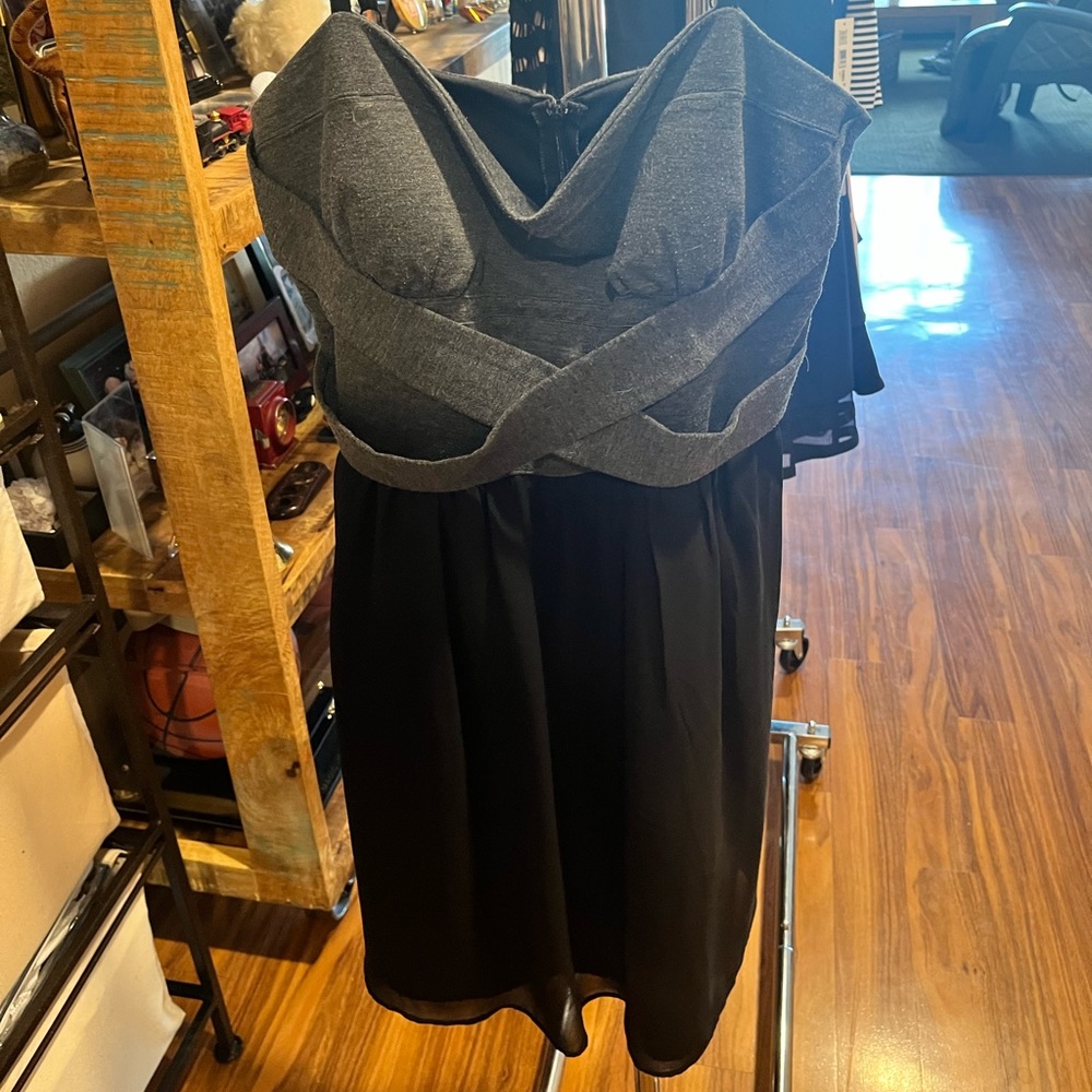 Little black dress with grey top